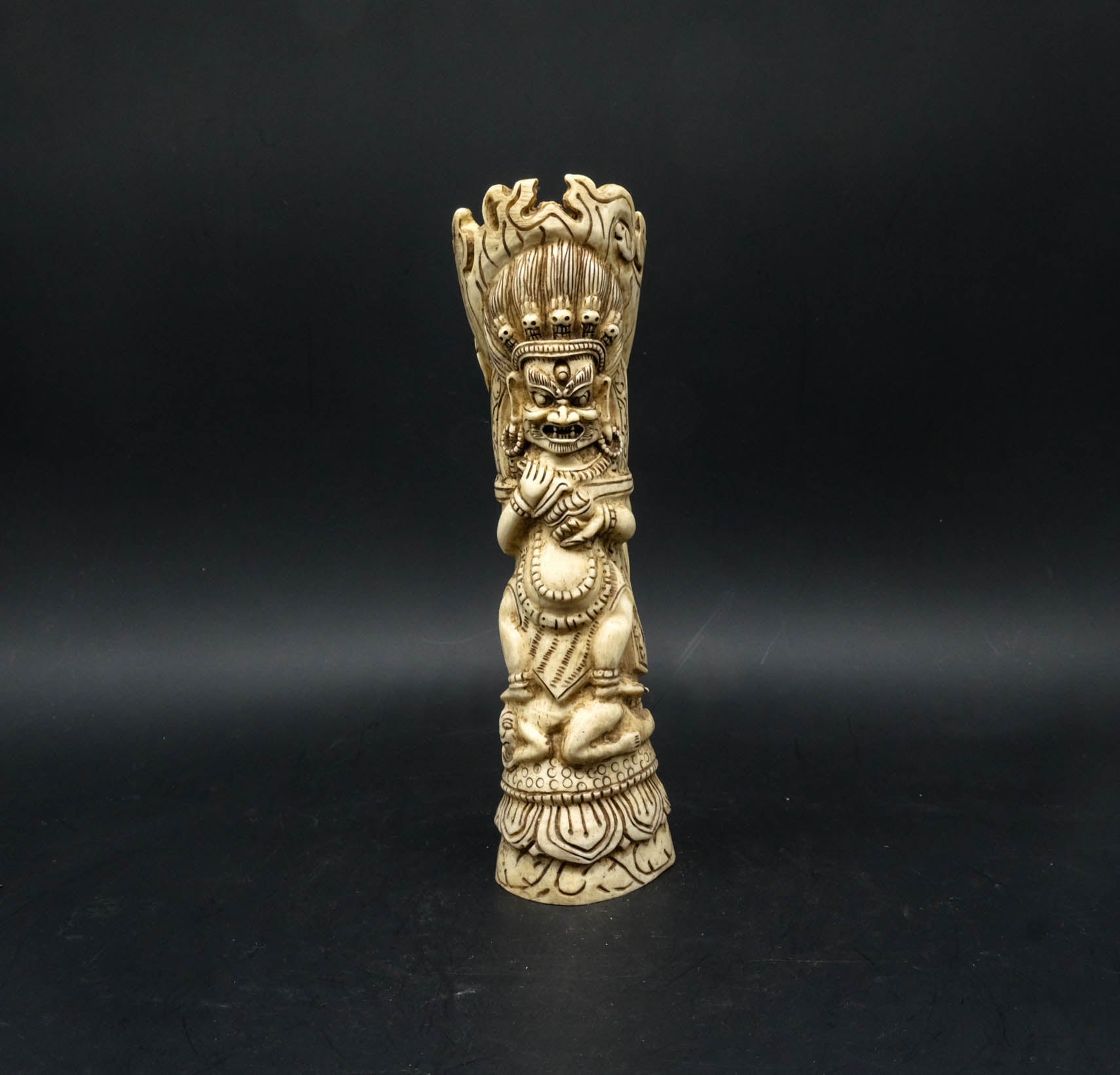 Yak Bone Carving of Mahakala Six Arm Gonbo - the ladakh art palace