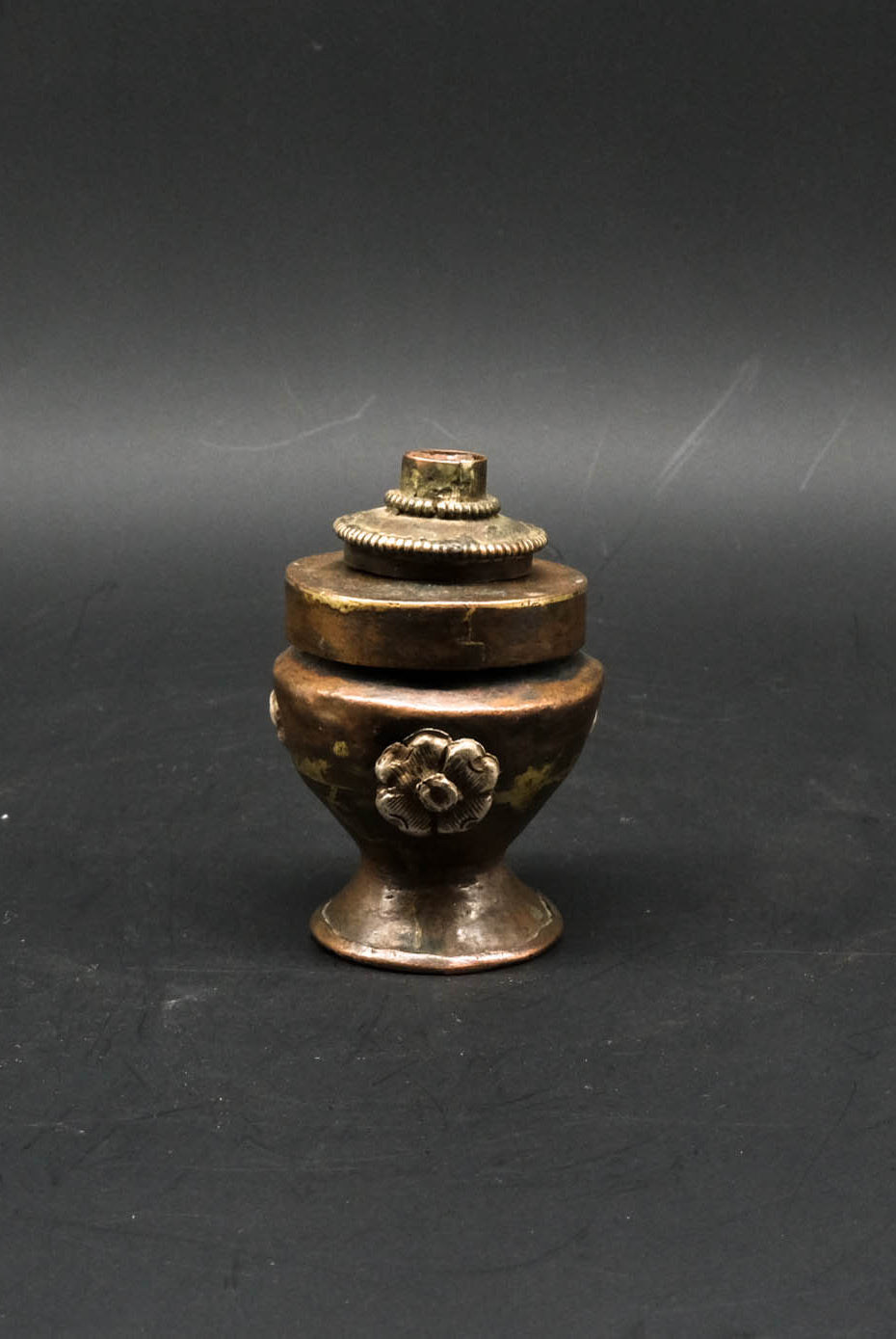 Old Vintage Copper Inkpot with Flower - the ladakh art palace