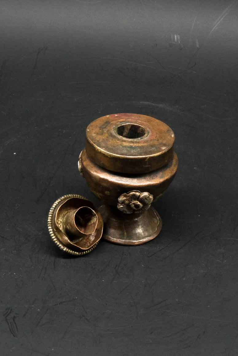 Old Vintage Copper Inkpot with Flower - the ladakh art palace