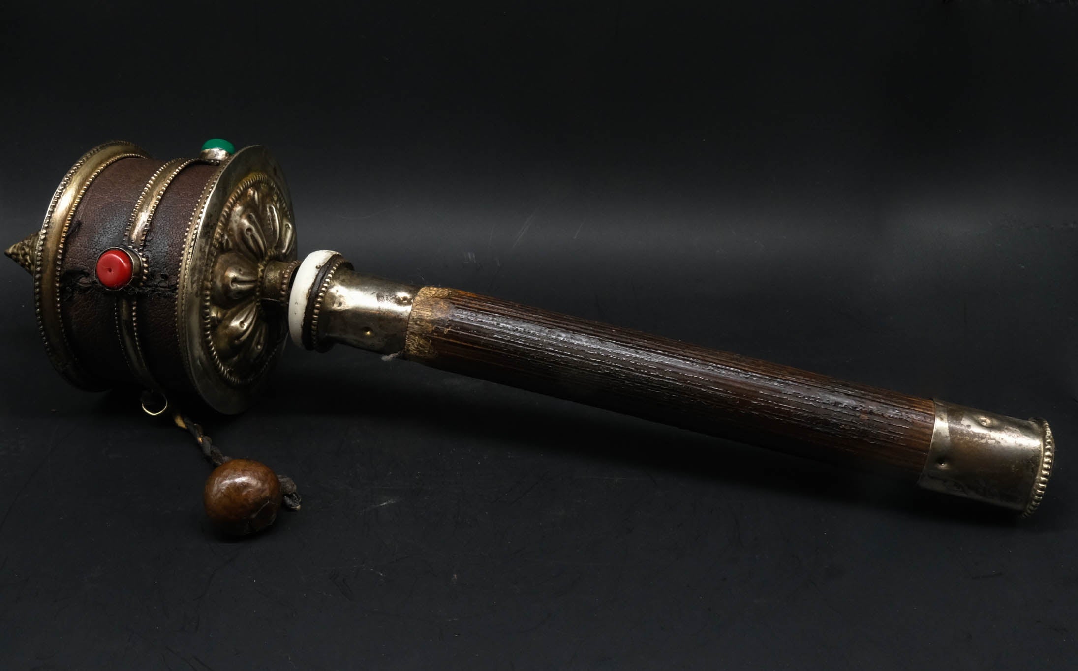 White Metal and Leather Prayer Wheel - the ladakh art palace