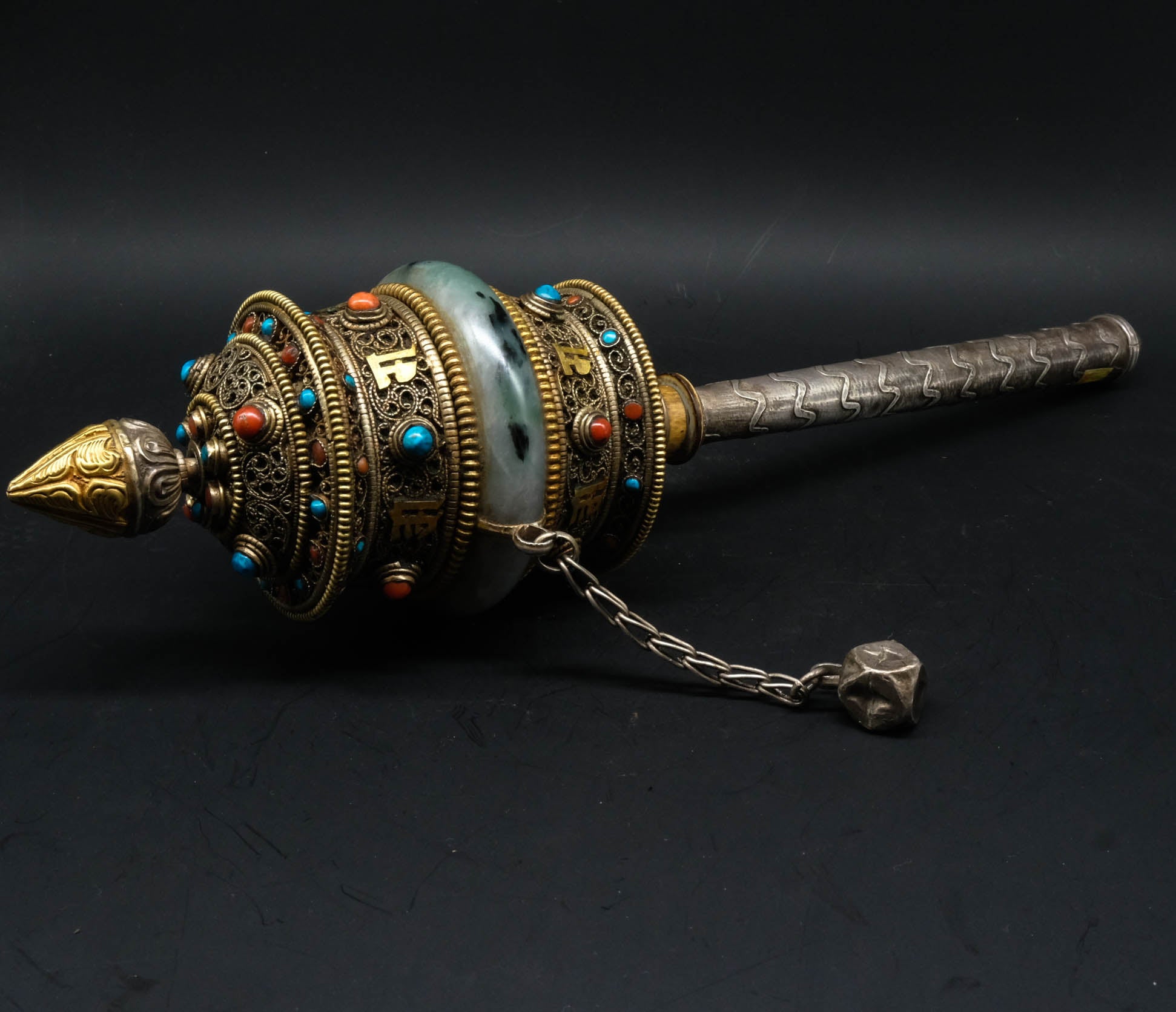 Jade and Silver Prayer Wheel - the ladakh art palace