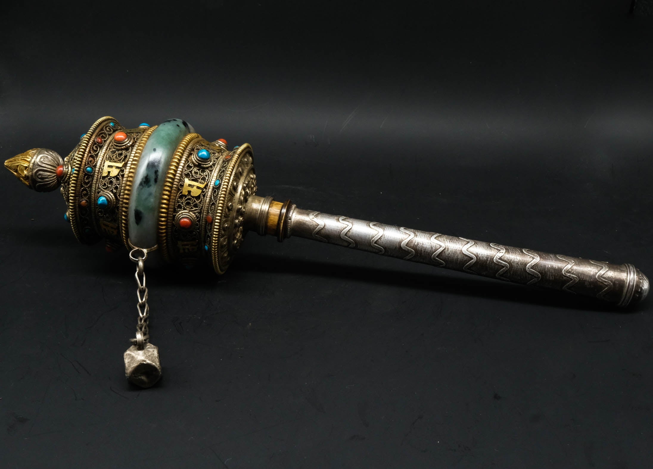Jade and Silver Prayer Wheel - the ladakh art palace