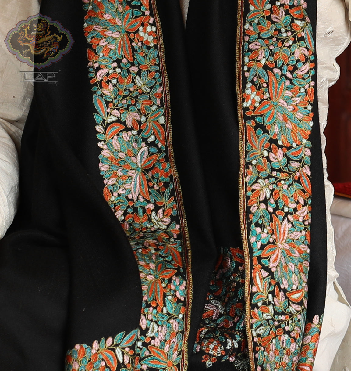 Hand Embroidery Papier Mache Pure Pashmina Stole - the ladakh art palace